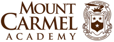 Mount Carmel Academy logo with text and a shield emblem.