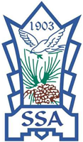 Blue SSA logo featuring a dove, pine needles, pinecones, and the year 1903.